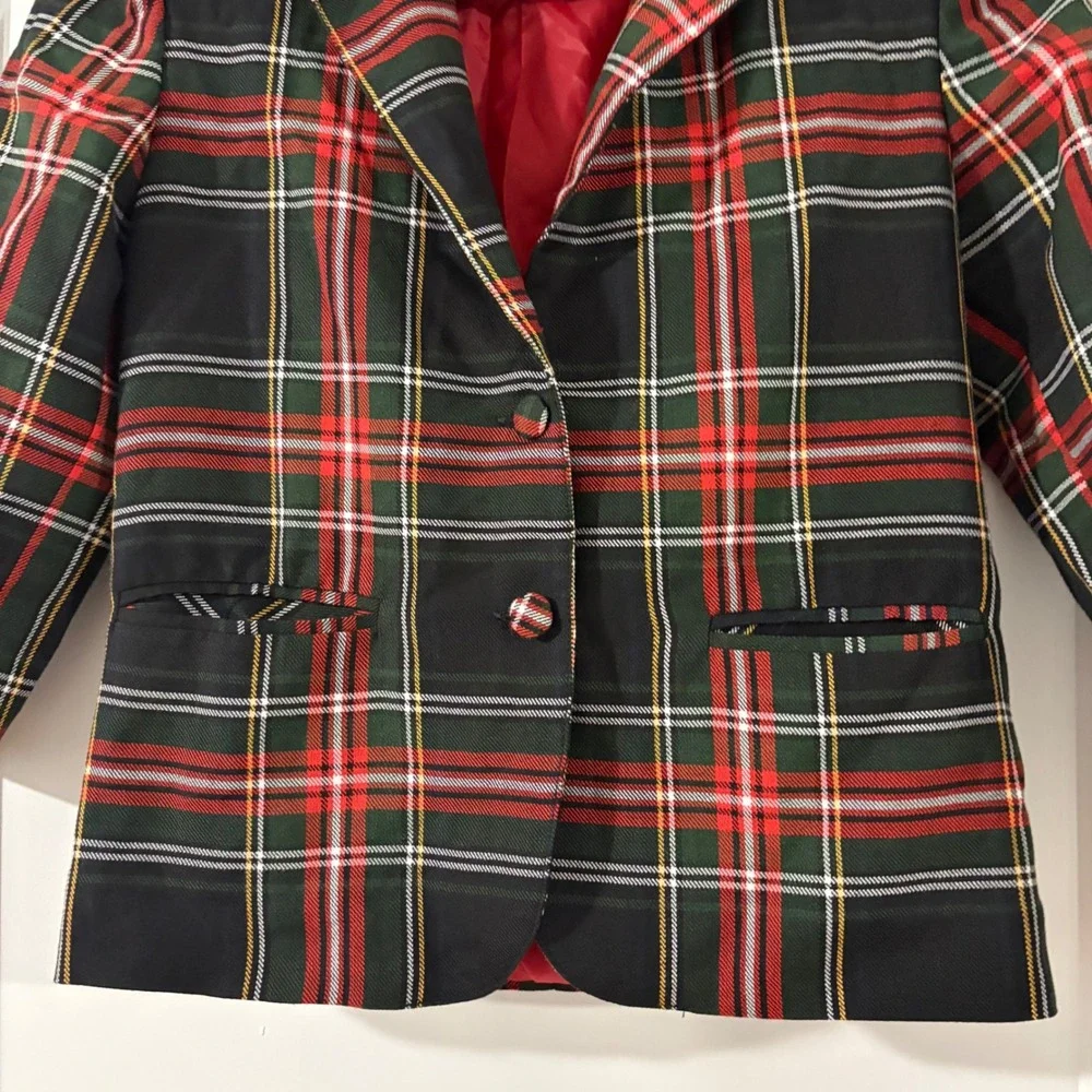 Officina‎ Kids Vintage Plaid Blazer Red Green Tartan Made in Italy Size 32 SM